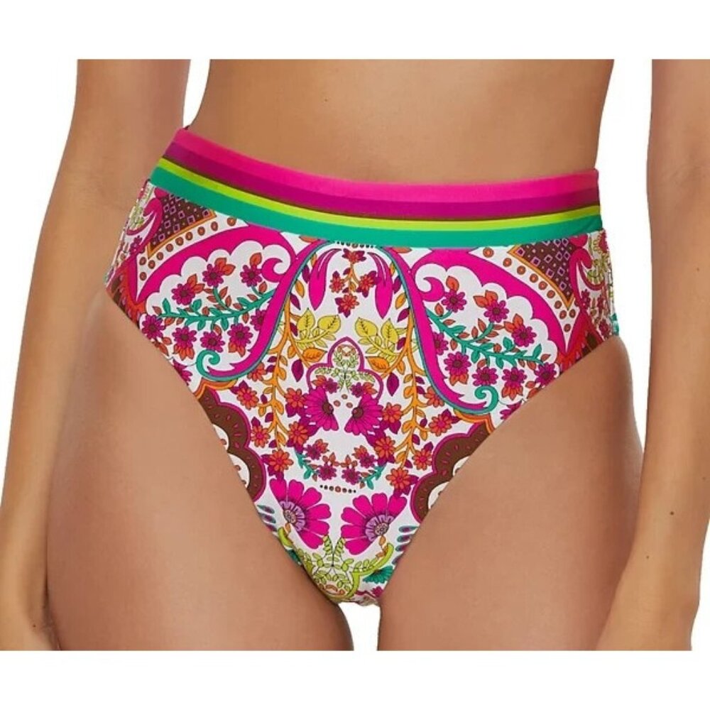 Trina Turk Women's Hawaiian-Print High-Waist Bikini Bottoms Pink Size 6 NWT $94